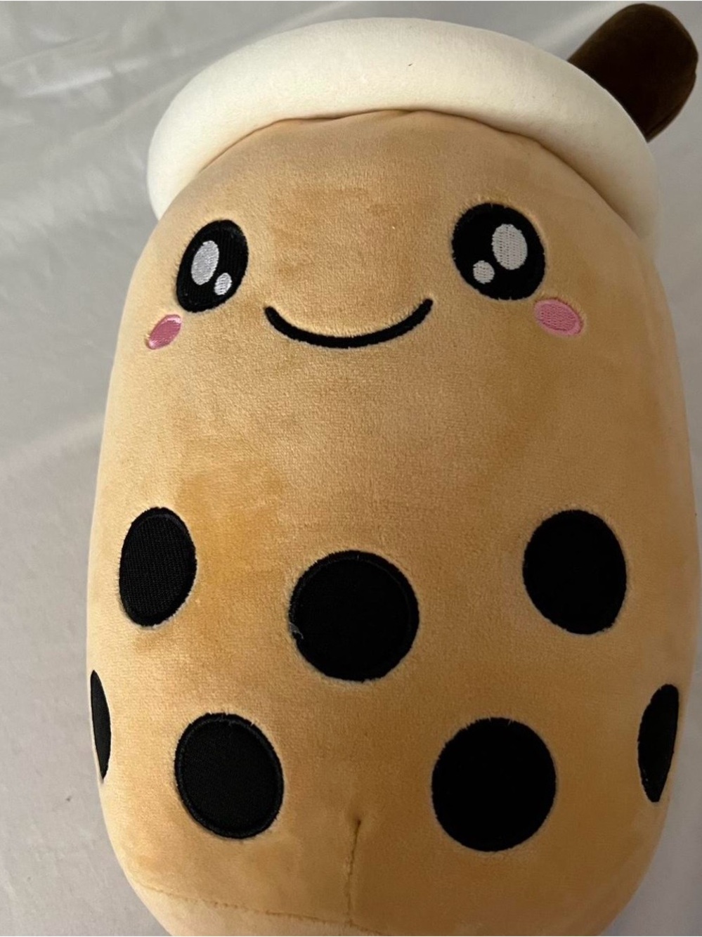 Plush Boba Tea Stuffed Toy - Cream & Black Bubble Design
